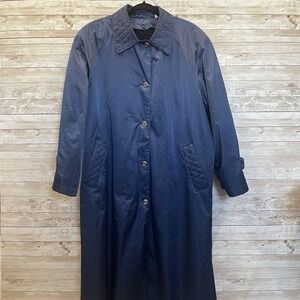 Vintage‎ London Fog Womens 14P Blue Trench Coat Removable Liner Quilted Collar